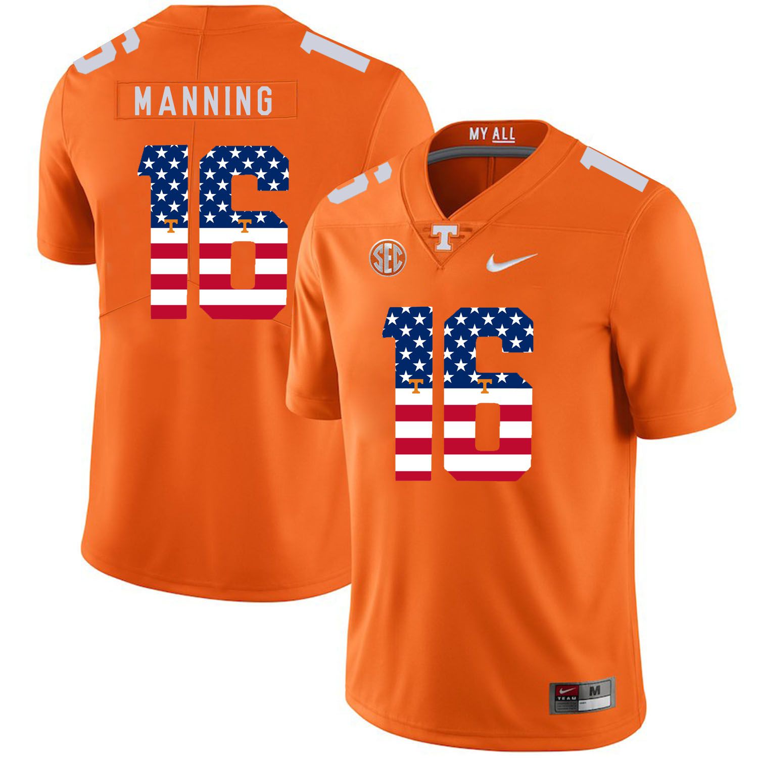 Men Tennessee Volunteers 16 Manning Orange Flag Customized NCAA Jerseys